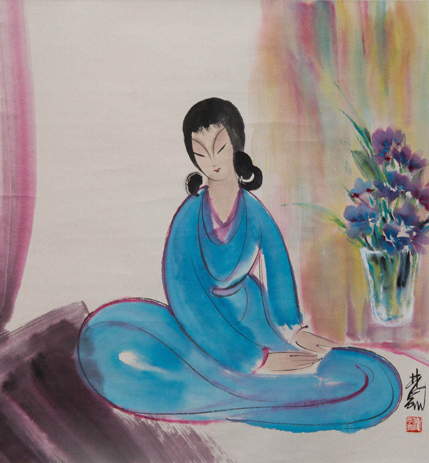 ??? (1900 - 1991) ??????? Lin Fengmian Beauty in Blue ??? (1900 - 1991) ??????? ???????? ??:???