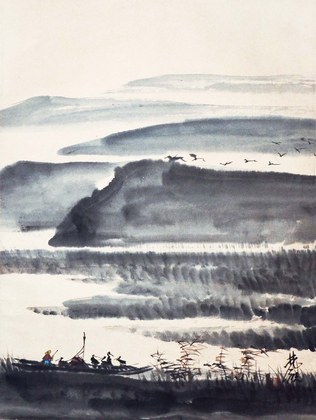 ??? (1900 - 1991) ??????? ???????? ??:??? ??:(???) Lin Fengmian Fishermen Bay Hanging Scroll,