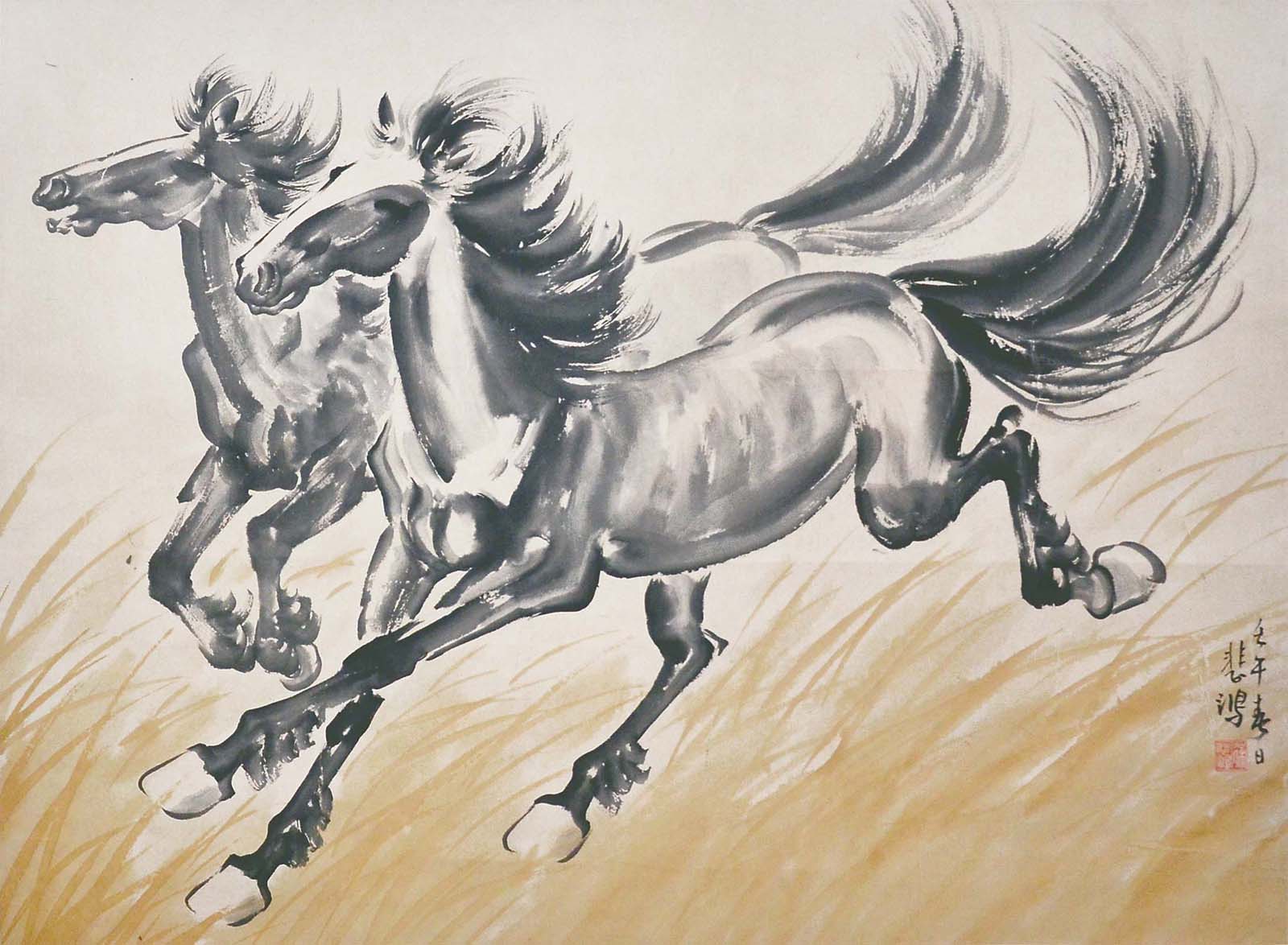 ??? (1895 - 1953) ????? ???????? 1942 ?? ??:???? ?? ??:(???) Xu Beihong Two Racing Stallion