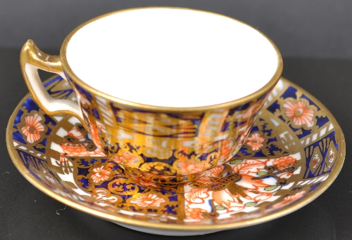 Royal Crown Derby miniature cup and saucer, date cipher for 1918, Old Imari pattern.