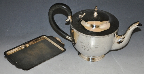 Two plated hip flasks, and a quantity of plated table and flatware.