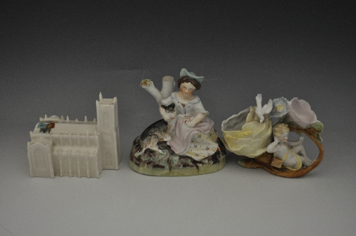 Crested china model of Holy Trinity Church, 10cm, other decorative porcelain and other items.