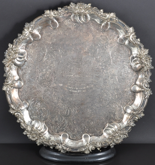 A William IV silver presentation salver, by Kitchener Walker & Curr, Sheffield 1834, engraved "