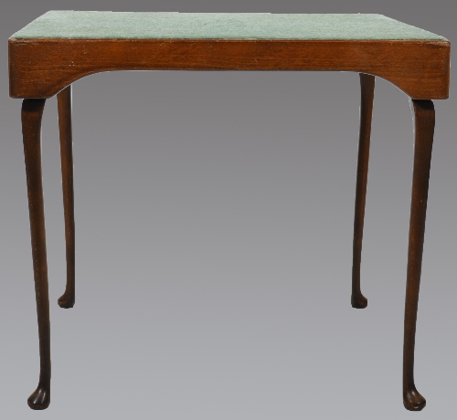 A stained beechwood folding card table, labelled GREEN BROTHERS (GEEBRO) LTD, HAILSHAM, SUSSEX,
