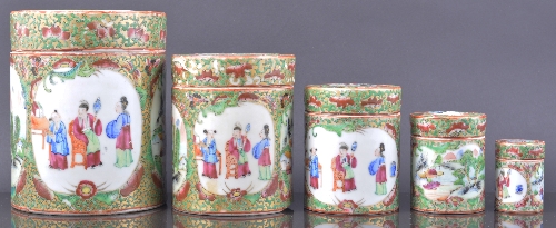 Nest of five Cantonese porcelain cylindr