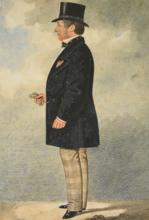 Ascribed to Richard Deighton
Portrait of a gentleman, full length in profile,
Watercolour,
23 x