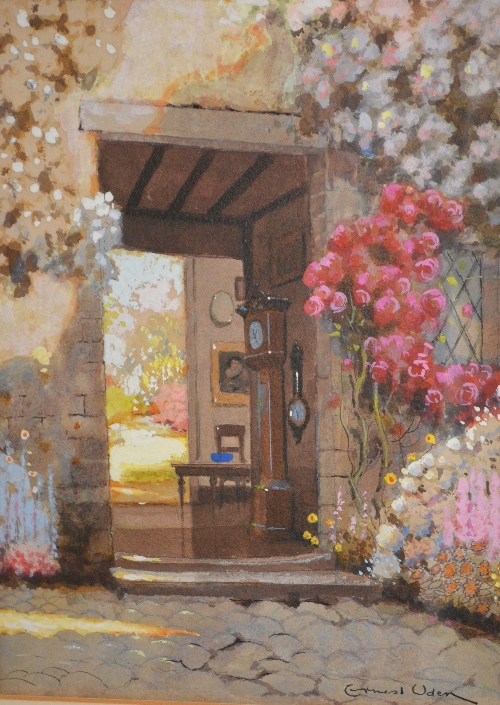 Ernest Uden, "Garden Room", signed watercolour, 31 x 23cms.