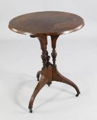 A late Victorian pollard oak circular occasional table, with reeded and turned triple columns,