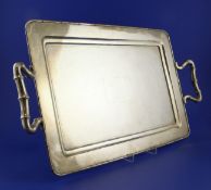 A late 19th/early 20th century Chinese silver two-handled tray by Zee Wo, Shanghai, with textured