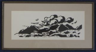 Kyffin Williams (1918-)linocut,Welsh landscape,unsigned,17.5in. x 6.75in.