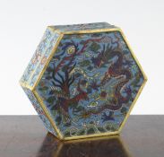 A Chinese cloisonne enamel and gilt bronze hexagonal box and cover, Qing dynasty, the cover