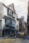 Alfred Leyman (1856-1933)watercolour,Devon street scene,signed and dated 1896,21 x 14in.