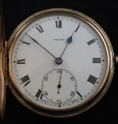 A George V 9ct gold keyless lever hunter pocket watch, with Roman dial and subsidiary seconds, the