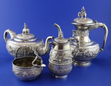 A late 19th century Indian four piece silver tea and coffee set by C. Krishniah Chetty, Bangalore,