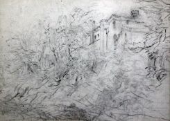 David Cox (1783-1859)pencil drawing,Haddon Hall,13 x 18.5in.