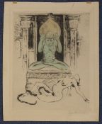 Meyer-Eberhardtcoloured etching,Nude and idol,signed in pencil,overall 12.5 x 10in., unframed