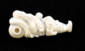 An unusual ivory `Li Bai` snuff bottle and stopper, Japanese early 20th century, the drunken poet
