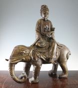 A large Chinese bronze group of Guanyin riding on an elephant, late 20th century, the figure of