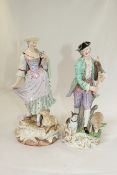 Two Meissen figural groups of a shepherd and shepherdess, 19th century, the shepherd carrying