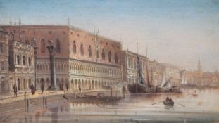 August von Siegen (German, b.1850)pair of oils on wooden panels,Views of Venice,signed,7 x 12.5in.