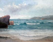 Francisco Coculilo (1895-1969)oil on canvas,Rio - Waves breaking on the shore,signed and inscribed