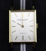 A gentleman`s 18ct gold Jaeger le Coultre / Turler wrist watch, with rectangular case and baton