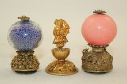 Three Chinese Mandarin Official`s Zhao Guan (court hat) finials, representing the second rank in