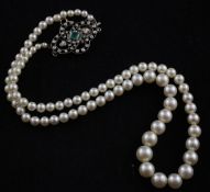 An early 20th century single strand graduated cultured pearl necklace with pierced white gold,