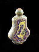 A Chinese cloisonne enamel bell-shaped snuff bottle and stopper, Qianlong mark, early 20th