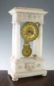 A 19th century French alabaster and ormolu portico clock, unsigned movement with bi-metallic