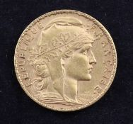 A French 1908 20 franc gold coin