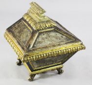 A 19th century Italian carved giltwood and silvered sarcophagus shaped casket, 20in.