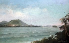 Francisco Coculilo (1895-1969)oil on canvas,Coastal landscape at Santos,signed,16 x 24in.