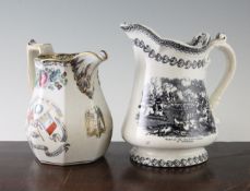 An 1854 Staffordshire Crimean `Balaclava` black transfer printed jug, and a polychrome-decorated `