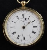 An 18ct gold keywind chronograph pocket watch, with Roman dial inscribed "Centre Seconds 7/5570