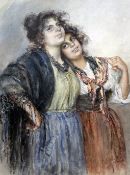 Aurelia Della Corte (19th/20th C.)watercolour,Two Neapolitan beauties,signed,22 x 17.5in.