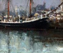 Ken Moroney (b.1949)oil on board,Tall Ships Regatta, Thames at Woolwich,signed,5.5 x 6.5in.