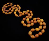 A single strand graduated amber bead necklace, gross 112 grams, 46.5in.