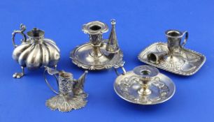 A George IV silver chamberstick and snuffer, on leaf shaped base, Taylor & Perry, Birmingham,