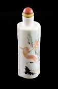 A Chinese enamelled porcelain `monkey` snuff bottle, 1830-1900, in the form a rolled book, painted