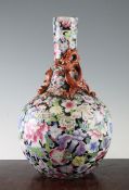 A Chinese famille rose `thousand flower` bottle vase, Guangxu mark, Republic period, the neck