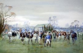 John King (20th C.)watercolour,`Better luck next time`, after racing at Newbury,signed,17.25 x 26.