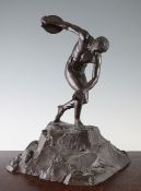 After the antique. A 20th century patinated bronze figure of a male discus thrower, Discobolus, on a