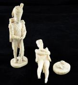 A pair of 19th century Dieppe carved ivory figures, modelled as Napoleonic soldiers, 6.75in., some