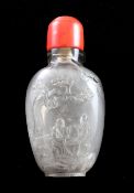 A Chinese rock crystal `two sages` snuff bottle, 1800-1900, finely carved in relief with two sages