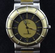 A gentleman`s 1980`s? two tone steel Omega "Spider" Dynamic quartz wrist watch, the black and gold