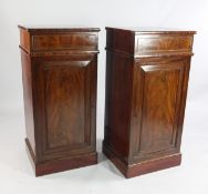A pair of 19th century mahogany pedestal cupboards, each with single drawer and panelled cupboard