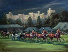 John King (20th C.)oil on canvas board,The Kings Troop, Musical Side, Windsor,signed,13 x 17in.