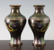 A pair of Chinese cloisonne enamel vases, early 20th century each decorated with five claw dragons