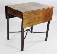 A George III mahogany Pembroke table, with drop end leaves and single frieze drawer, on moulded